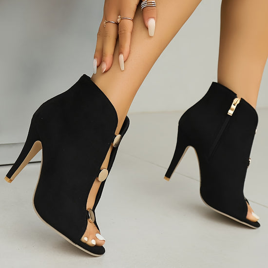 Womens Peep Toe Stiletto Sandals Fashion Cutout Side Zipper High Heels AllMatch Going Out Sandals