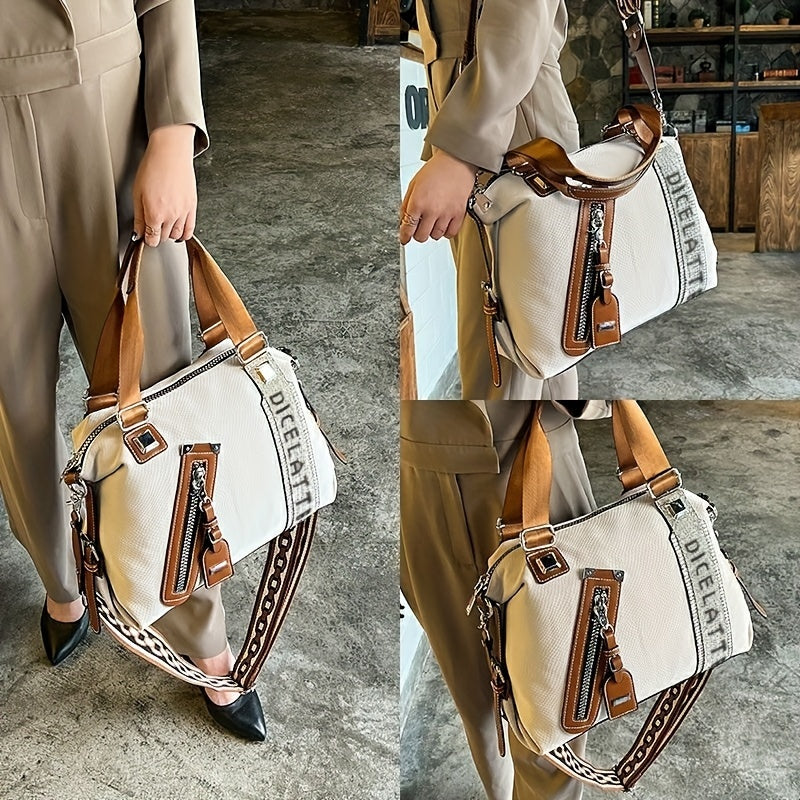 Trendy Rhinestone Decor Handbag Wide Strap Crossbody Bag Womens Large Capacity Tote Bag